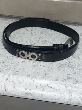 Salvatore Ferragamo Black Leather Women’s Belt with Silver Hardware AUTHENTIC